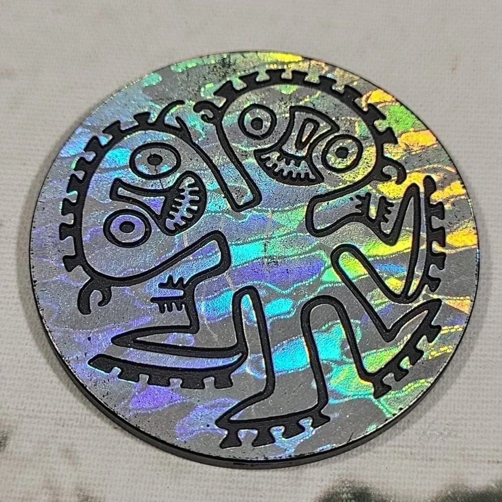 90s Pogs Lot Of 7 Plastic Etched Holograms Flying Skull Snake Scary Santa Pog